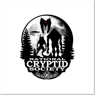 Bigfoot Dogman Mothman UFO Moon National Cryptid Society Crest Logo Posters and Art